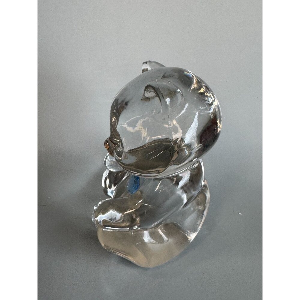 Fenton Teddy Bear Clear Glass Blue Heart Paperweight Figurine Signed - Picture 6 of 10